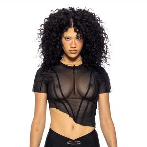 Sami Miro Vintage ASYMMETRIC TEE IN BLACK ECO MESH